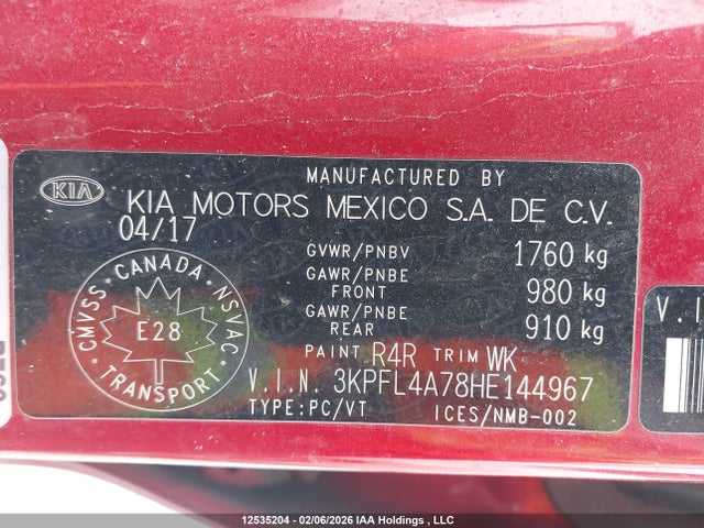 3KPFL4A78HE144967 KIA Forte Ex/ex Luxury/ex+/lx/lx+