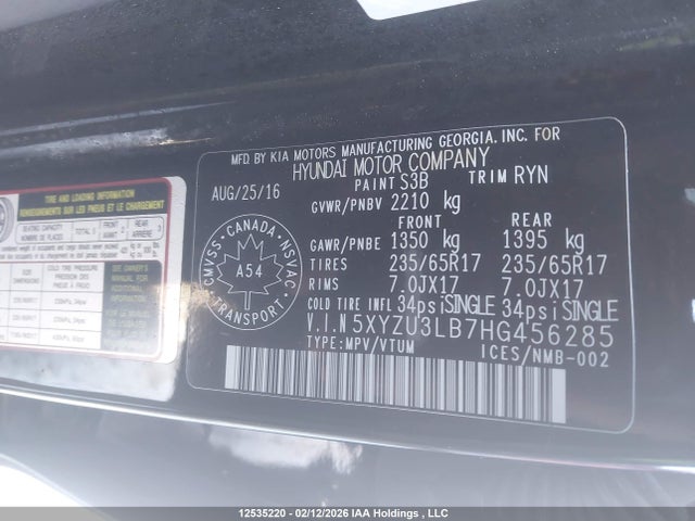 5XYZU3LB7HG456285 Hyundai Santa Fe Sport 2.4 Premium