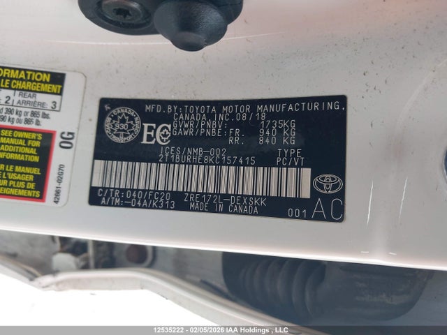 2T1BURHE8KC157415 Toyota Corolla L/le/xle/se/xse