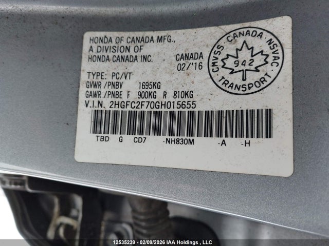 Aukcja sprzedaży 2016 Honda Civic Ex 4dr, vin: 2HGFC2F70GH015655, numer aukcji: 12535239