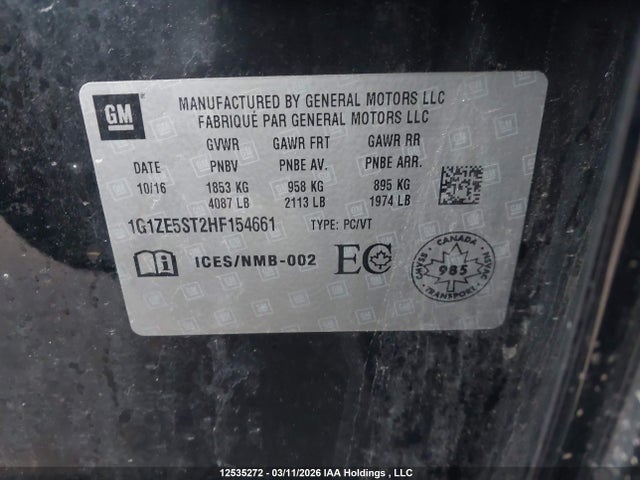1G1ZE5ST2HF154661 Chevrolet MALIBU 1LT
