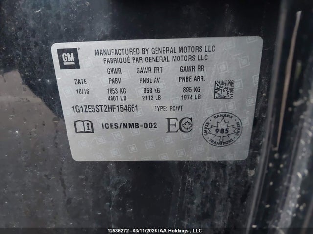 1G1ZE5ST2HF154661 Chevrolet MALIBU 1LT