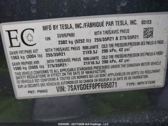 Tesla Model Y 2023 7SAYGDEF8PF695071 Image 18