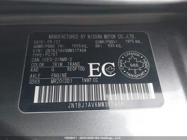 JN1BJ1AV6MW317468 Nissan Rogue Sport S