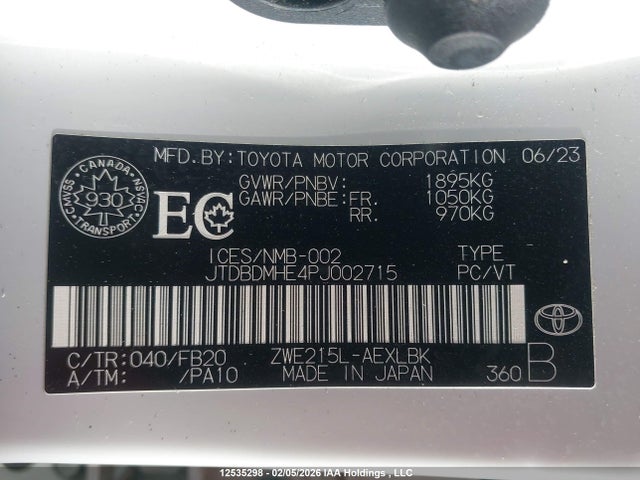 JTDBDMHE4PJ002715 Toyota Corolla Hybrid Le