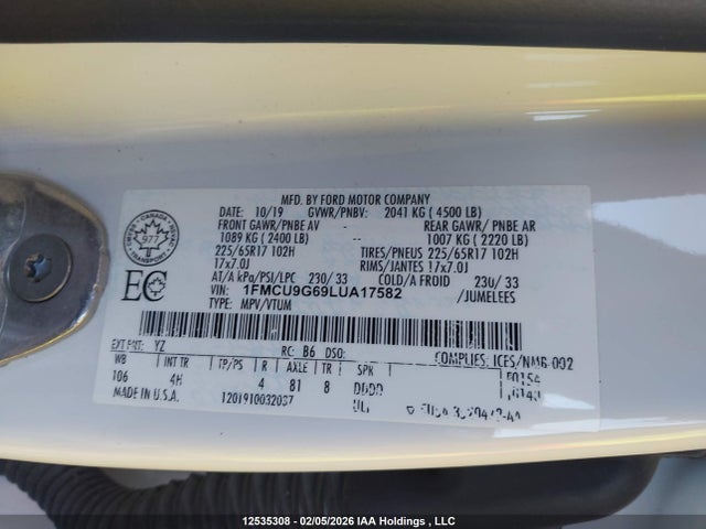 2020 Ford Escape Se მანქანა იყიდება აუქციონზე, vin: 1FMCU9G69LUA17582, აუქციონის ნომერი: 12535308