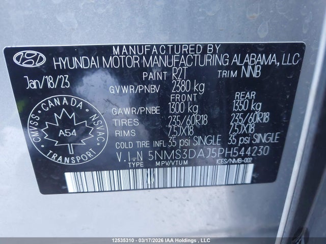 2023 Hyundai Santa Fe Preferred Awd მანქანა იყიდება აუქციონზე, vin: 5NMS3DAJ5PH544230, აუქციონის ნომერი: 12535310