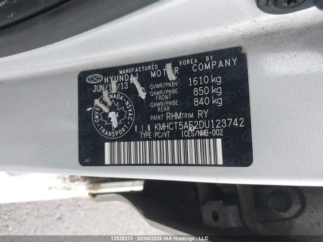 2013 Hyundai Accent Gl მანქანა იყიდება აუქციონზე, vin: KMHCT5AE2DU123742, აუქციონის ნომერი: 12535313