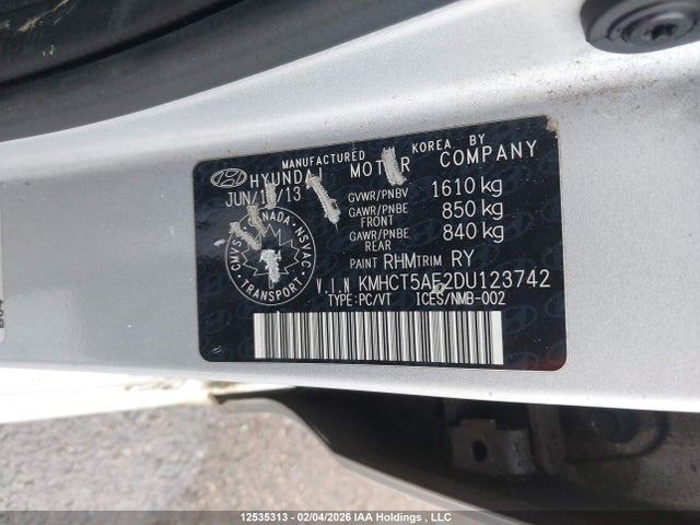 2013 Hyundai Accent Gl მანქანა იყიდება აუქციონზე, vin: KMHCT5AE2DU123742, აუქციონის ნომერი: 12535313