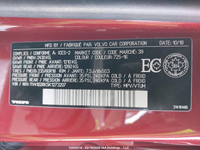 YV4102RK5K1273207 Volvo Xc60 T5 Momentum
