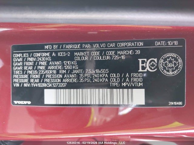 YV4102RK5K1273207 Volvo Xc60 T5 Momentum
