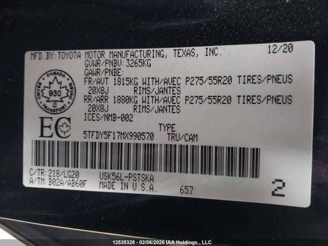 Aukcja sprzedaży 2021 Toyota Tundra Sr5, vin: 5TFDY5F17MX990570, numer aukcji: 12535328