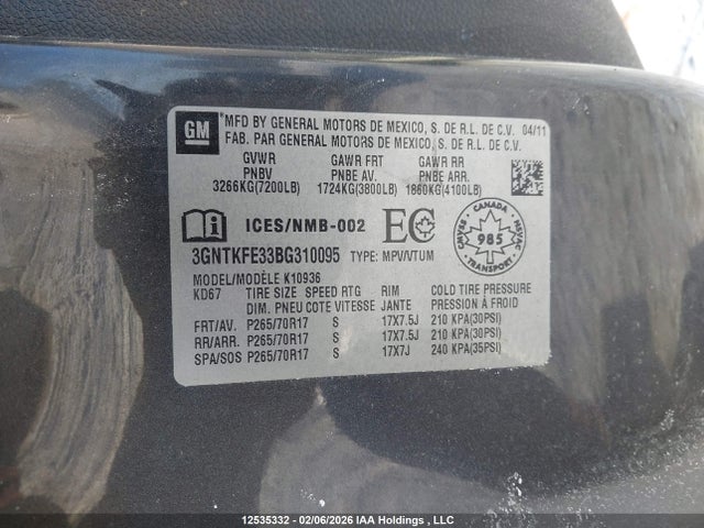Aukcja sprzedaży 2011 Chevrolet Avalanche Lt, vin: 3GNTKFE33BG310095, numer aukcji: 12535332