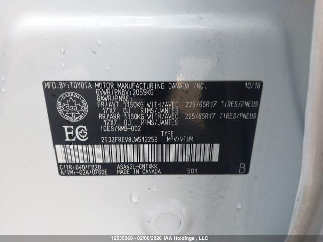 Продажа на аукционе авто 2018 Toyota Rav4 Le, vin: 2T3ZFREV8JW512259, номер лота: 12535369