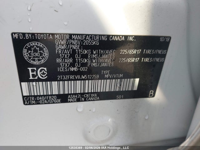 Продажа на аукционе авто 2018 Toyota Rav4 Le, vin: 2T3ZFREV8JW512259, номер лота: 12535369