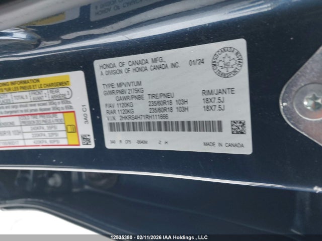 2HKRS4H71RH111666 Honda Cr-v Ex-l