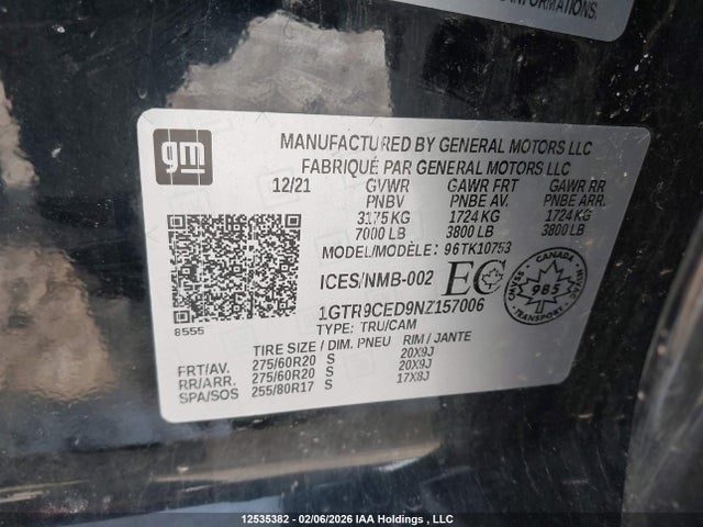 1GTR9CED9NZ157006 GMC Sierra 1500 Limited Elevation