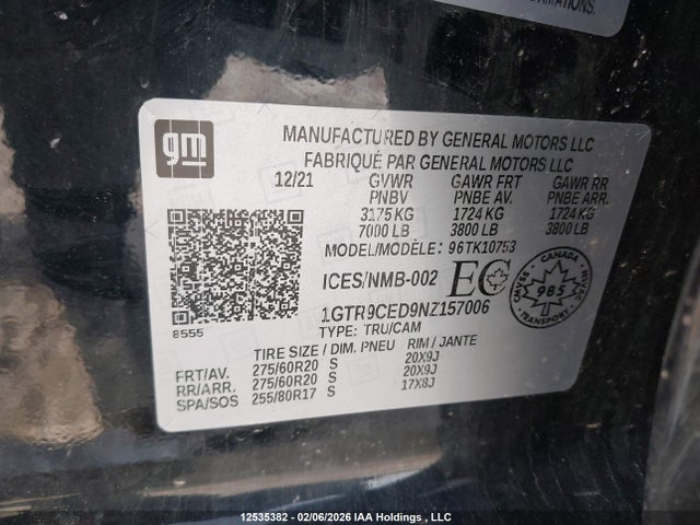 1GTR9CED9NZ157006 GMC Sierra 1500 Limited Elevation