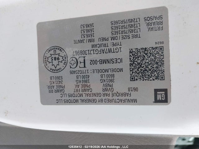 1GTW7AFG1J1308967 GMC Savana 2500 Work Van