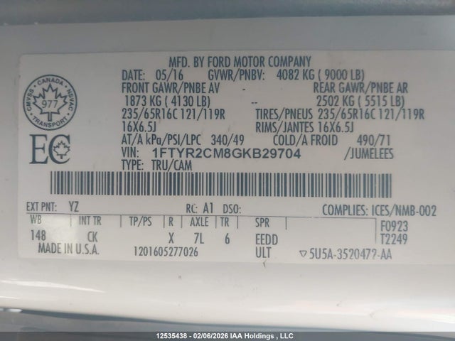 1FTYR2CM8GKB29704 Ford Transit-250