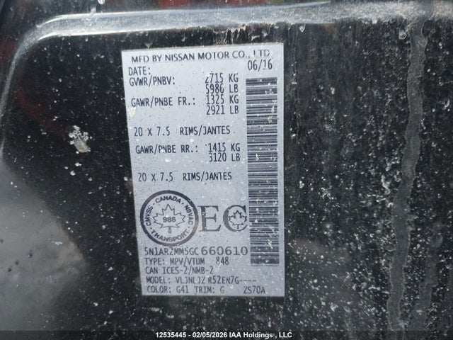 5N1AR2MM5GC660610 Nissan Pathfinder Platinum/s/sl/sv