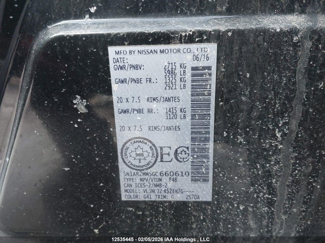 5N1AR2MM5GC660610 Nissan Pathfinder Platinum/s/sl/sv