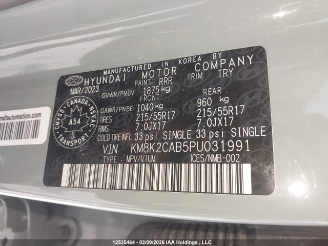 KM8K2CAB5PU031991 Hyundai Kona Se