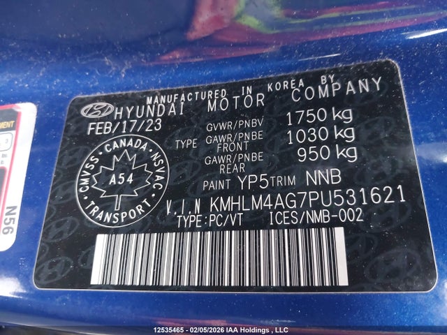 KMHLM4AG7PU531621 Hyundai Elantra