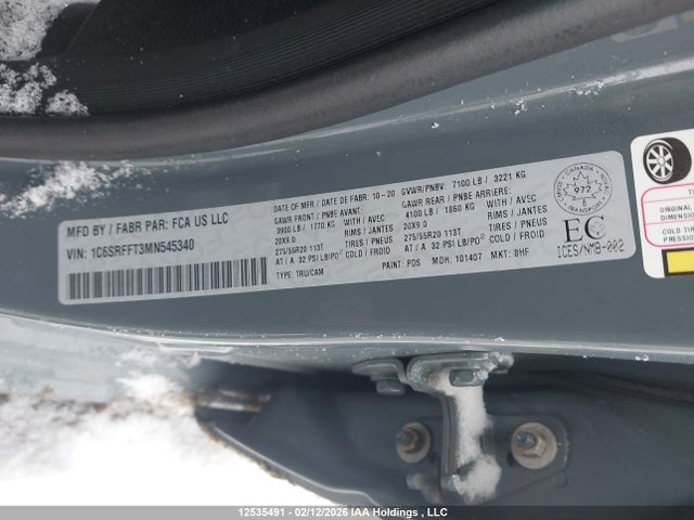 Aukcja sprzedaży 2021 Ram 1500 Big Horn, vin: 1C6SRFFT3MN545340, numer aukcji: 12535491