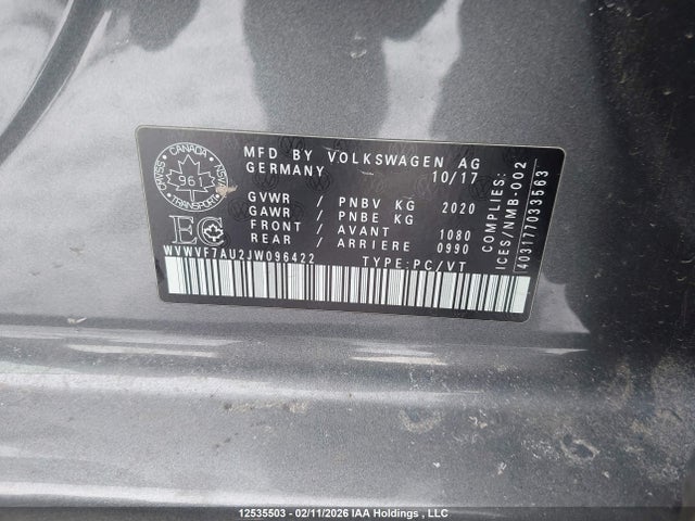 WVWVF7AU2JW096422 Volkswagen Golf R