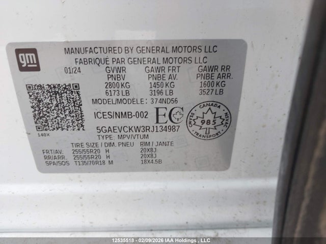 12535518 :رقم المزاد ، 5GAEVCKW3RJ134987 vin ، 2024 Buick Enclave Avenir Awd مزاد بيع