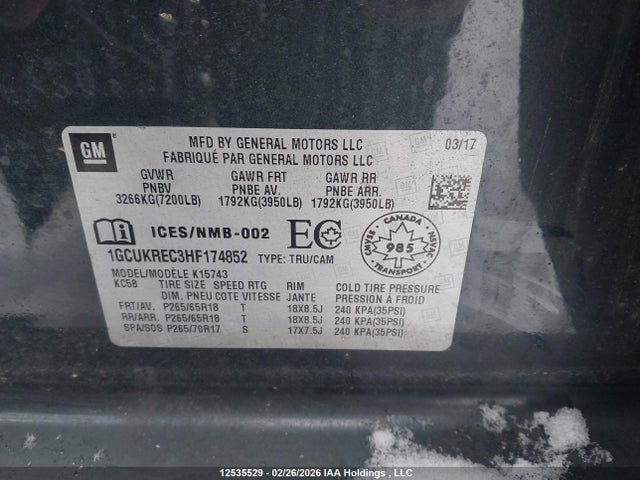 1GCUKREC3HF174852 Chevrolet Silverado K1500 Lt