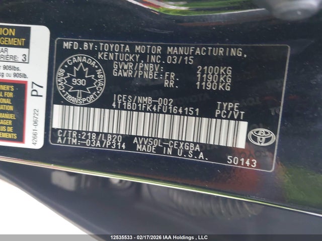 4T1BD1FK4FU164151 Toyota Camry Hybrid/le/xle/se