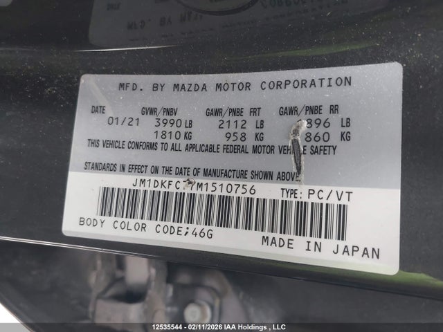 2021 Mazda Cx-3 Gs მანქანა იყიდება აუქციონზე, vin: JM1DKFC77M1510756, აუქციონის ნომერი: 12535544