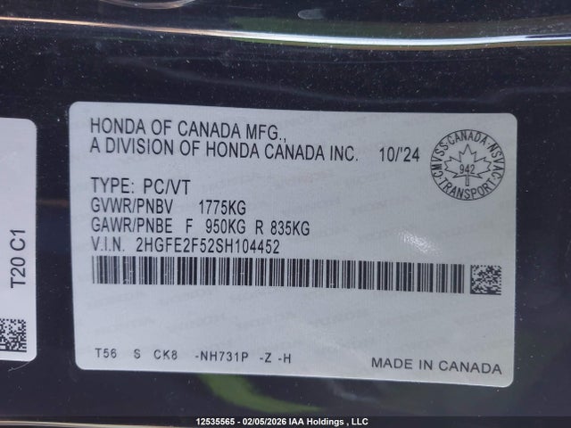 Honda Civic Sport 2025 2HGFE2F52SH104452 Image 9