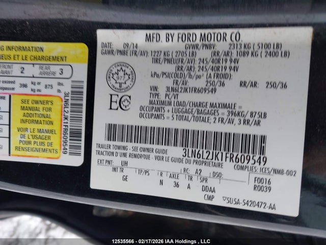 3LN6L2JK1FR609549 Lincoln MKZ