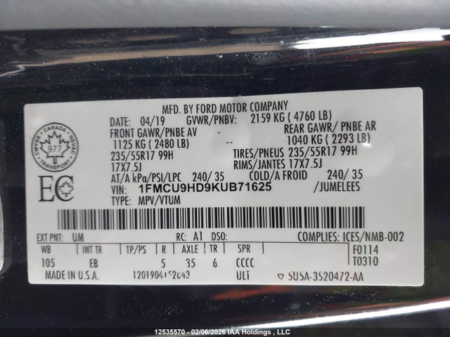 Ford ESCAPE SEL 2019 1FMCU9HD9KUB71625 Image 19