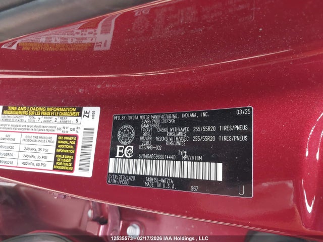 12535573 :رقم المزاد ، 5TDADAB59SS014440 vin ، 2025 Toyota Grand Highlander Hybrid Platinum Max مزاد بيع
