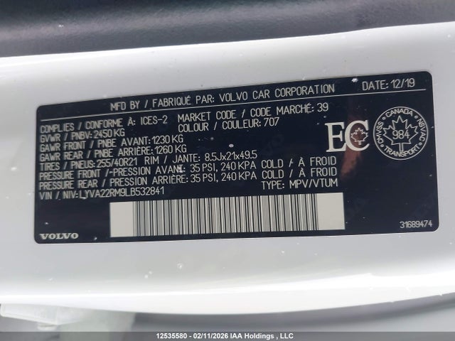 Volvo Xc60 T6 T6 2020 LYVA22RM9LB532841 Image 9