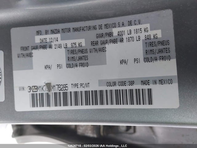 3MZBM1K79FM176285 Mazda Mazda3 Gx