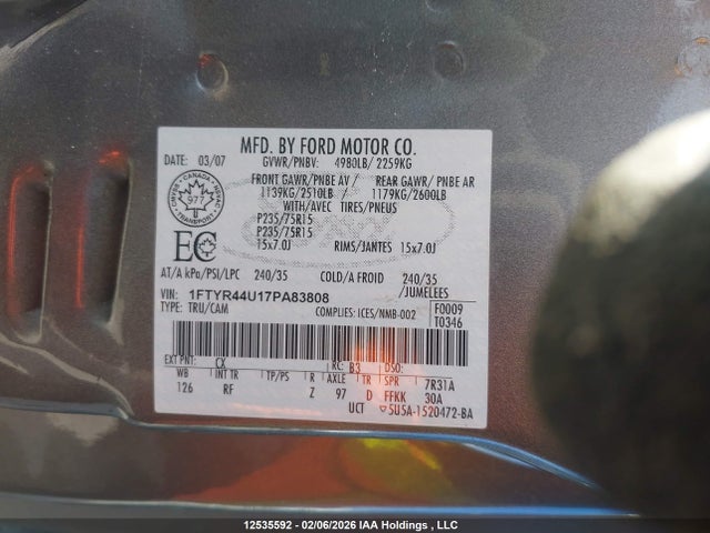 Продажа на аукционе авто 2007 Ford Ranger Super Cab, vin: 1FTYR44U17PA83808, номер лота: 12535592