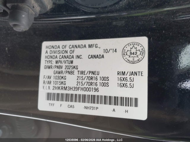 2HKRM3H39FH000196 Honda CR-V LX