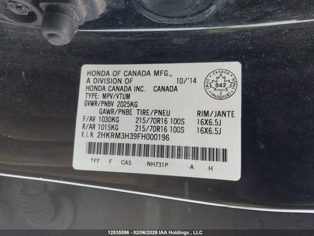 2HKRM3H39FH000196 Honda CR-V LX