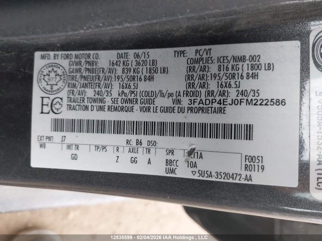 Ford FIESTA SE 2015 3FADP4EJ0FM222586 Image 9