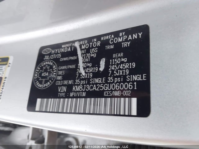 KM8J3CA25GU060061 Hyundai Tucson Limited/sport And Eco/se