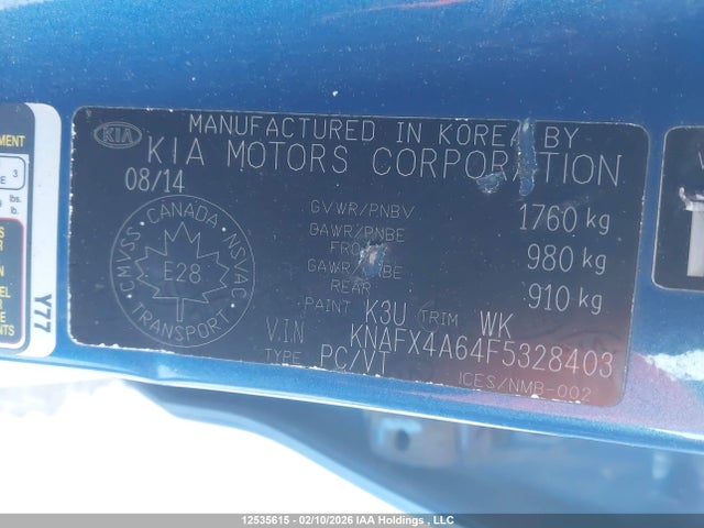 2015 Kia Forte 1.8l Lx/1.8l Lx+/lx+ Winter Edition მანქანა იყიდება აუქციონზე, vin: KNAFX4A64F5328403, აუქციონის ნომერი: 12535615