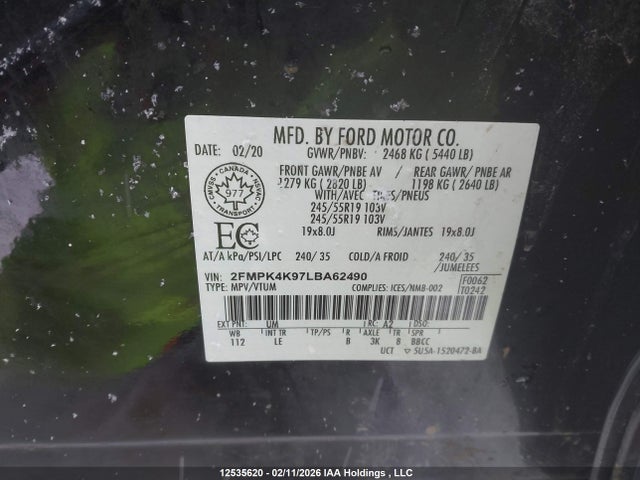 2FMPK4K97LBA62490 Ford Edge Titanium