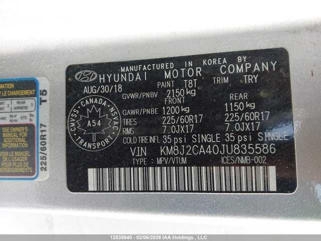 Продаж на аукціоні авто 2018 Hyundai Tucson Se, vin: KM8J2CA40JU835586, номер лоту: 12535640