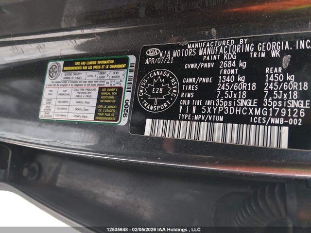 5XYP3DHCXMG179126 KIA Telluride