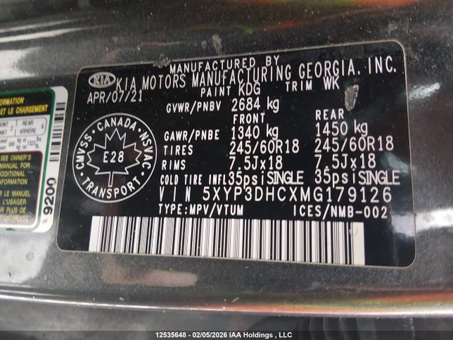 5XYP3DHCXMG179126 KIA Telluride